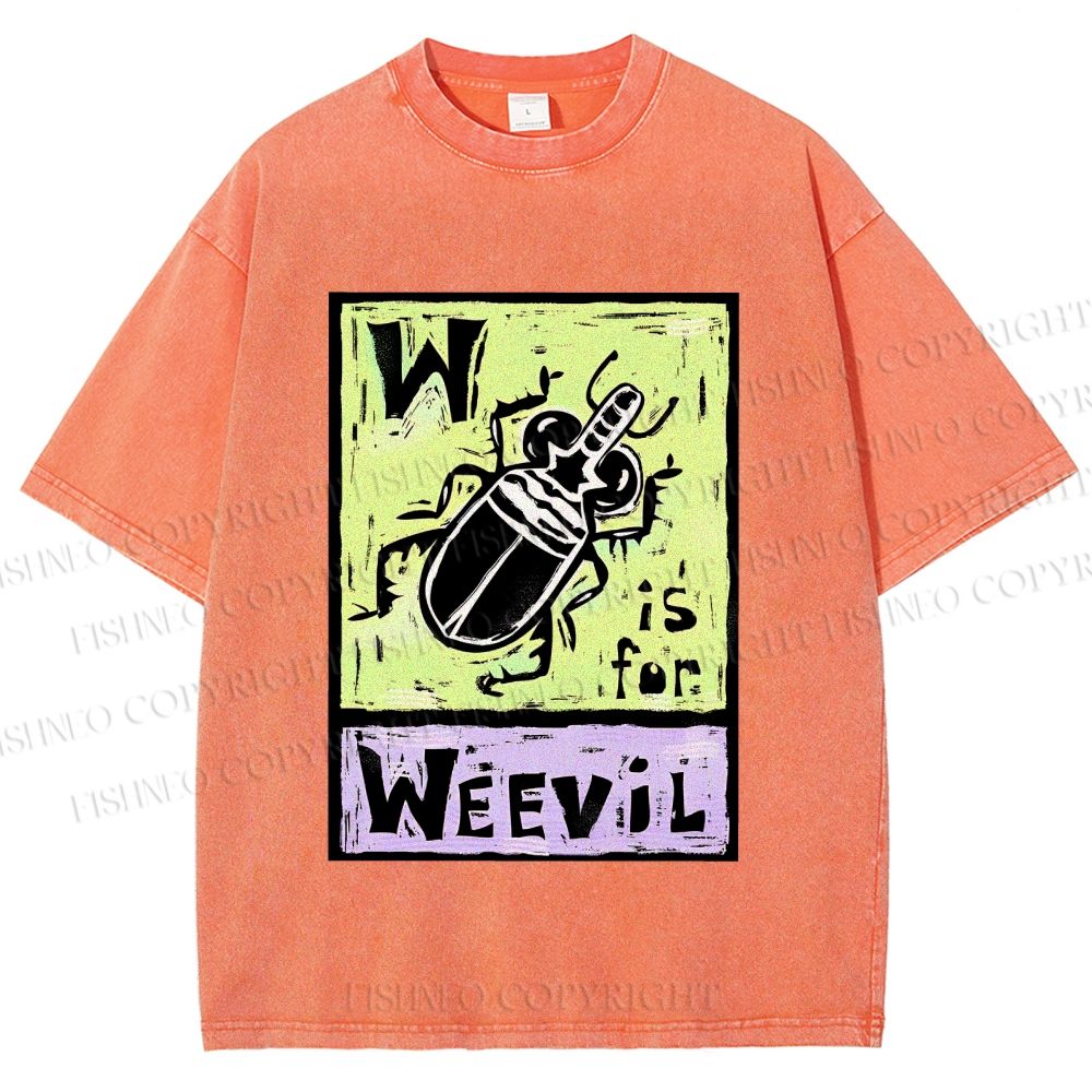 Unisex WEEVIL W is for Weevil Beetle  Printed Washed Tee