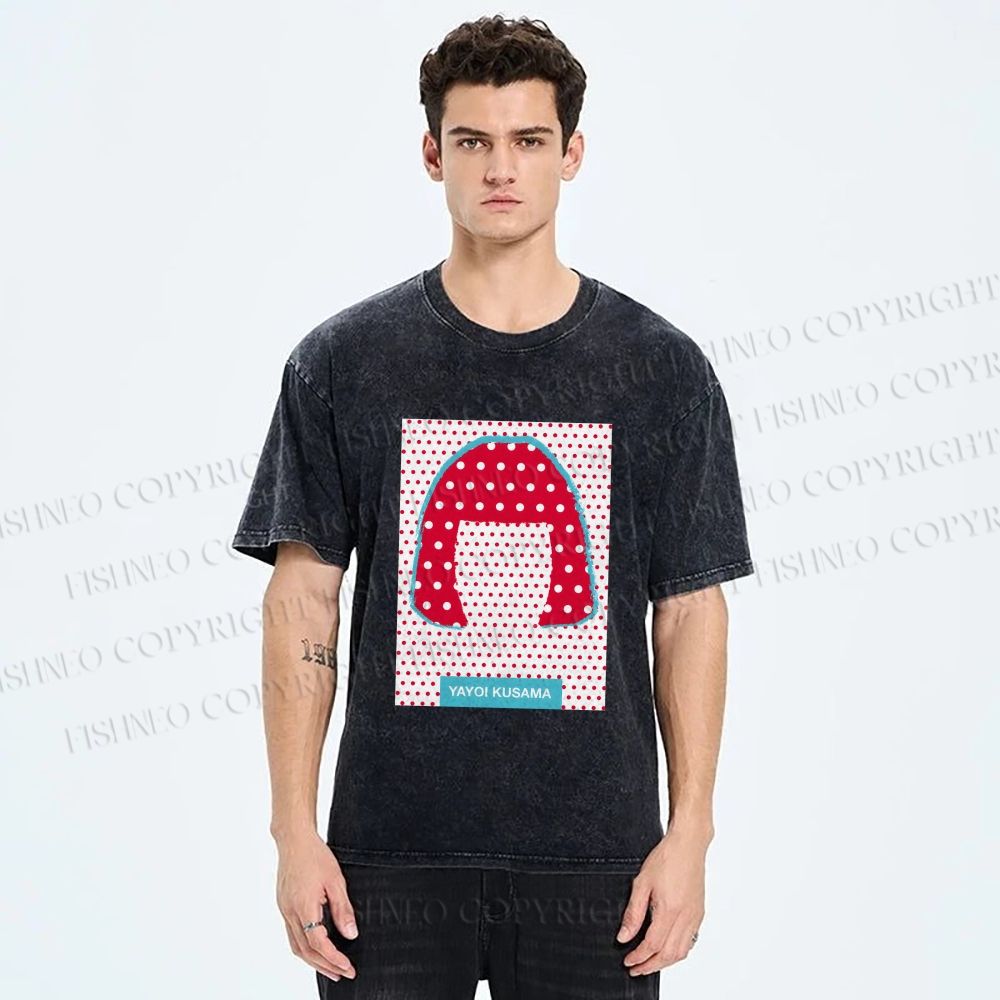 Unisex Yayoi Kusama Polka Dot Portrait Printed Washed Tee