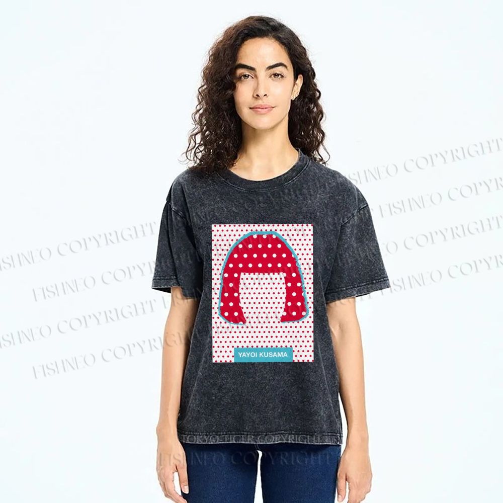 Unisex Yayoi Kusama Polka Dot Portrait Printed Washed Tee