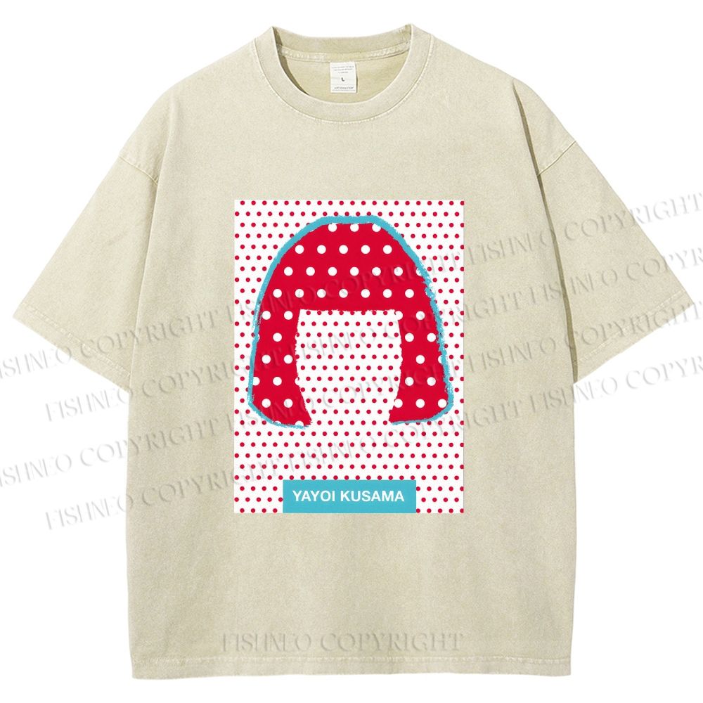 Unisex Yayoi Kusama Polka Dot Portrait Printed Washed Tee