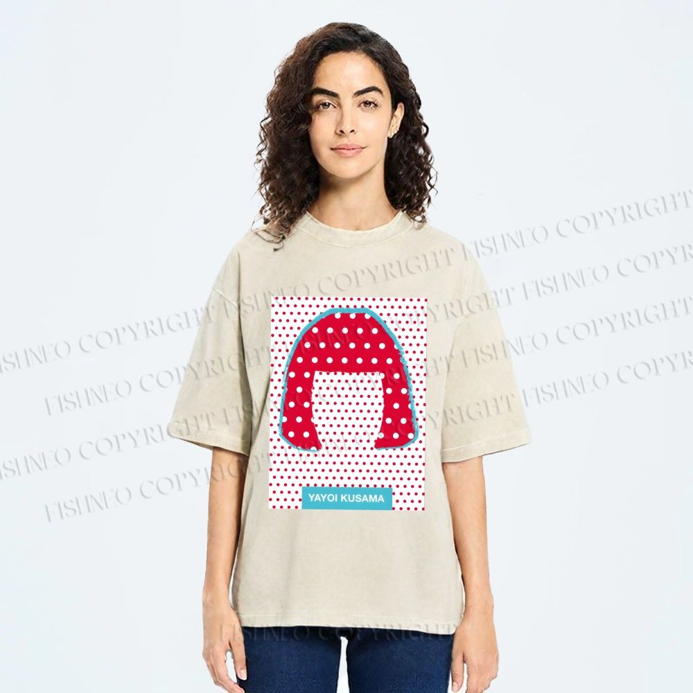 Unisex Yayoi Kusama Polka Dot Portrait Printed Washed Tee