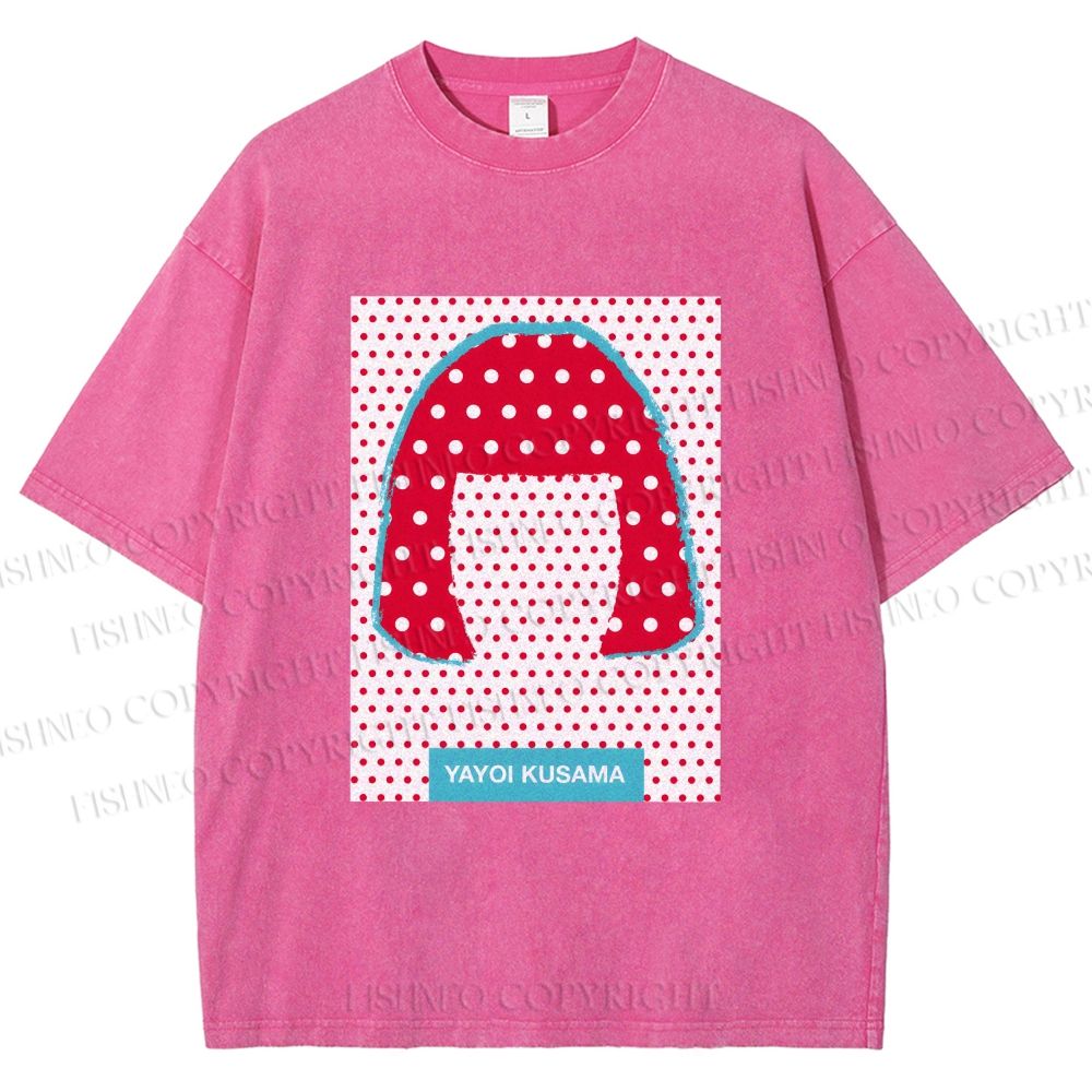Unisex Yayoi Kusama Polka Dot Portrait Printed Washed Tee