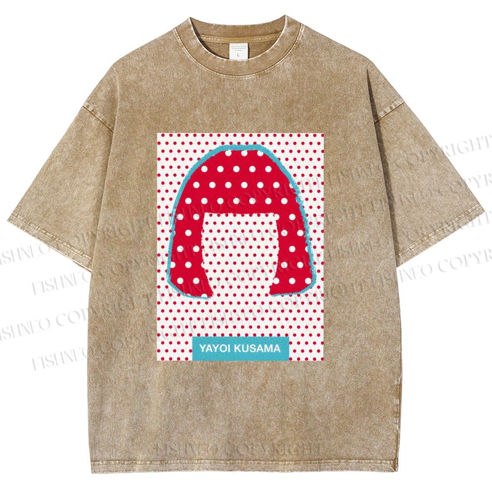 Unisex Yayoi Kusama Polka Dot Portrait Printed Washed Tee