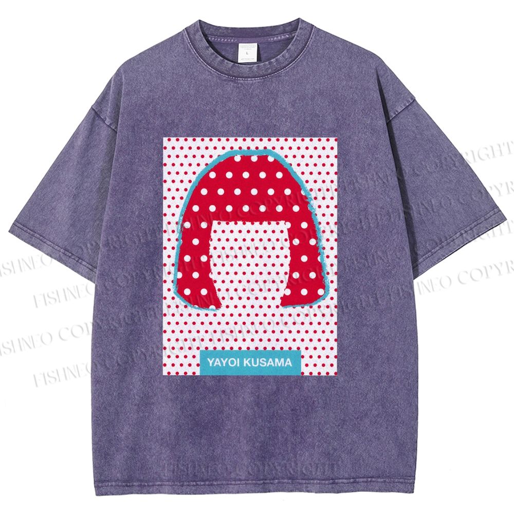 Unisex Yayoi Kusama Polka Dot Portrait Printed Washed Tee