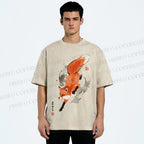 Unisex Japanese Vintage Fox Printed Washed Tee
