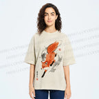Unisex Japanese Vintage Fox Printed Washed Tee