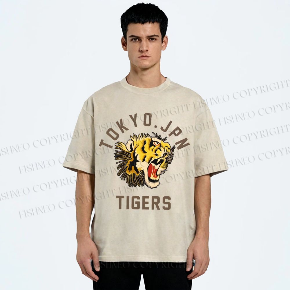 Unisex Tokyo Tiger Printed Washed Tee