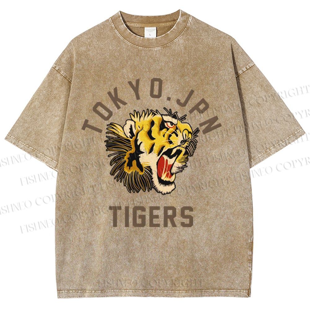 Unisex Tokyo Tiger Printed Washed Tee