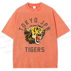 Unisex Tokyo Tiger Printed Washed Tee