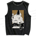 Unisex Fox Printed Washed Tank Top