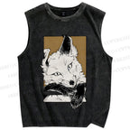 Unisex Fox Printed Washed Tank Top