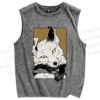 Unisex Fox Printed Washed Tank Top