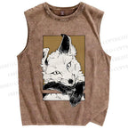 Unisex Fox Printed Washed Tank Top