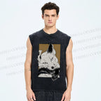 Unisex Fox Printed Washed Tank Top
