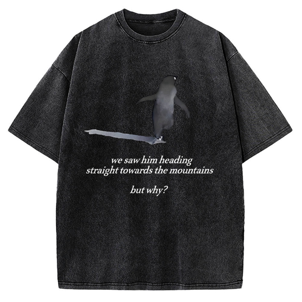 Unisex But Why Penguin Printed Washed Tee