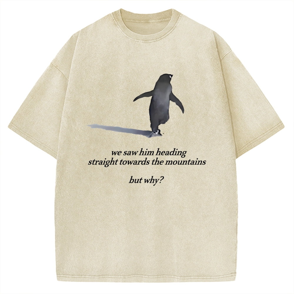 Unisex But Why Penguin Printed Washed Tee