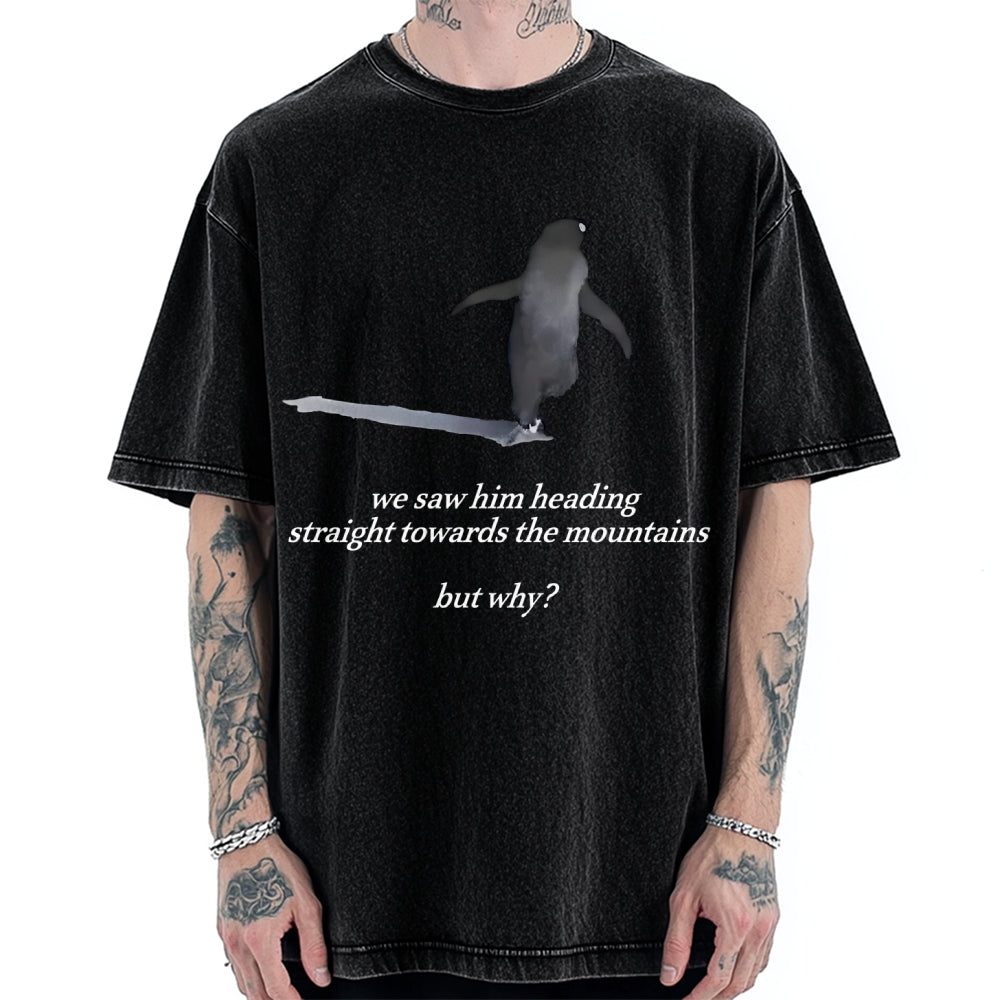 Unisex But Why Penguin Printed Washed Tee