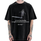 Unisex But Why Penguin Printed Washed Tee