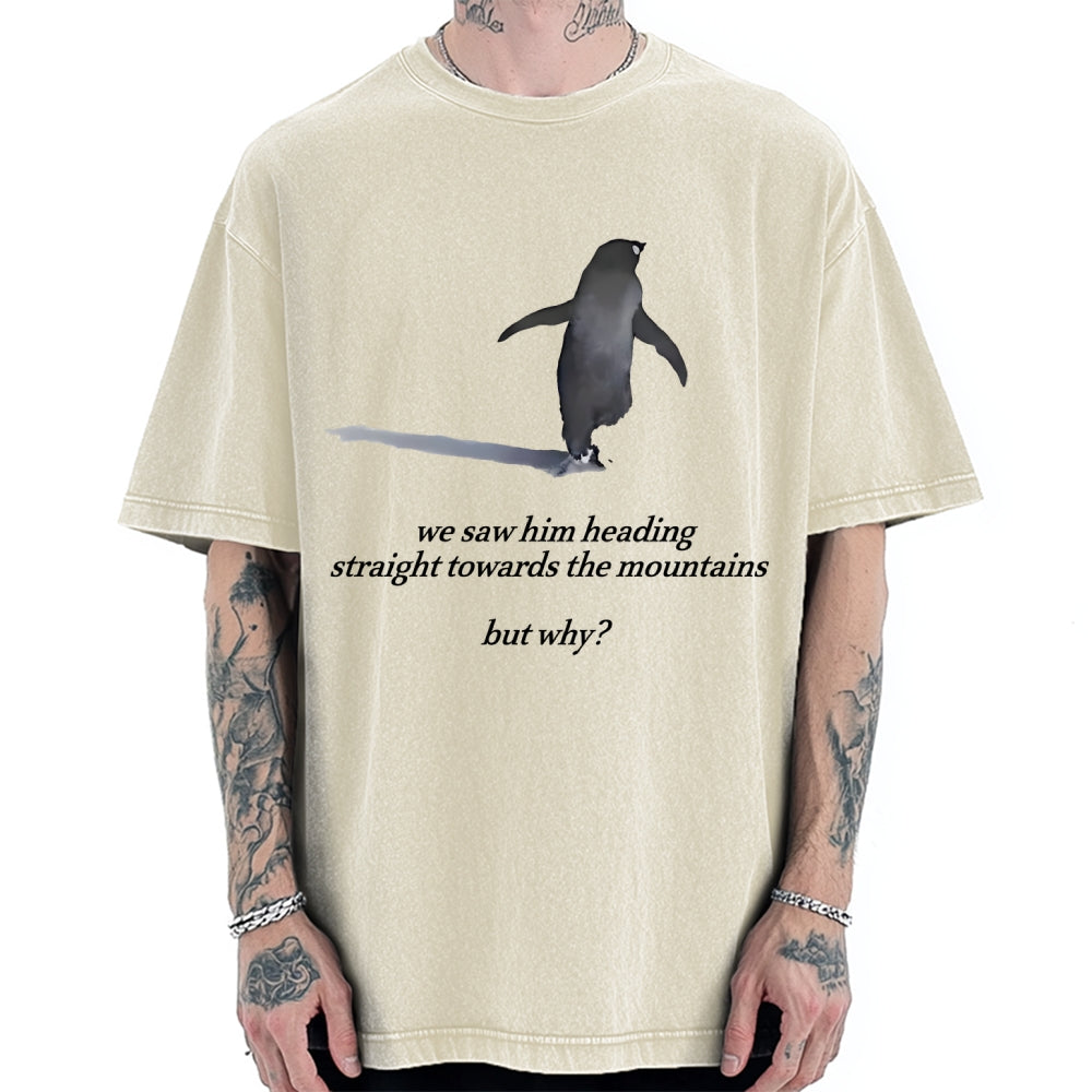 Unisex But Why Penguin Printed Washed Tee