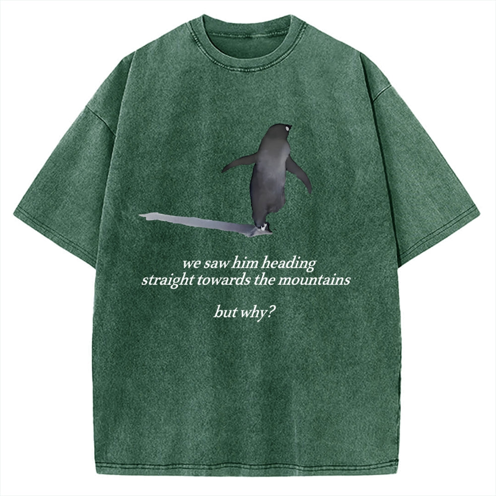 Unisex But Why Penguin Printed Washed Tee