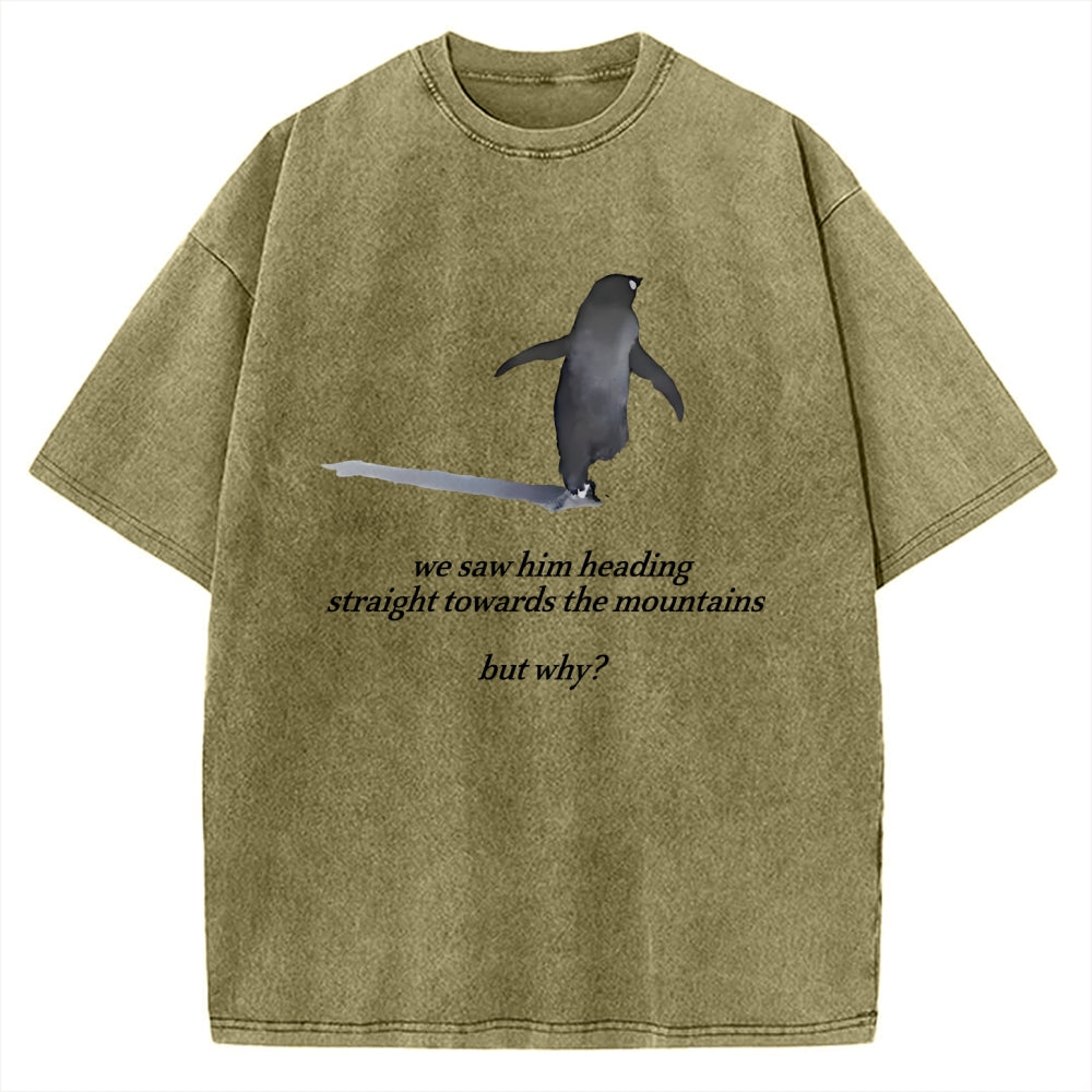 Unisex But Why Penguin Printed Washed Tee