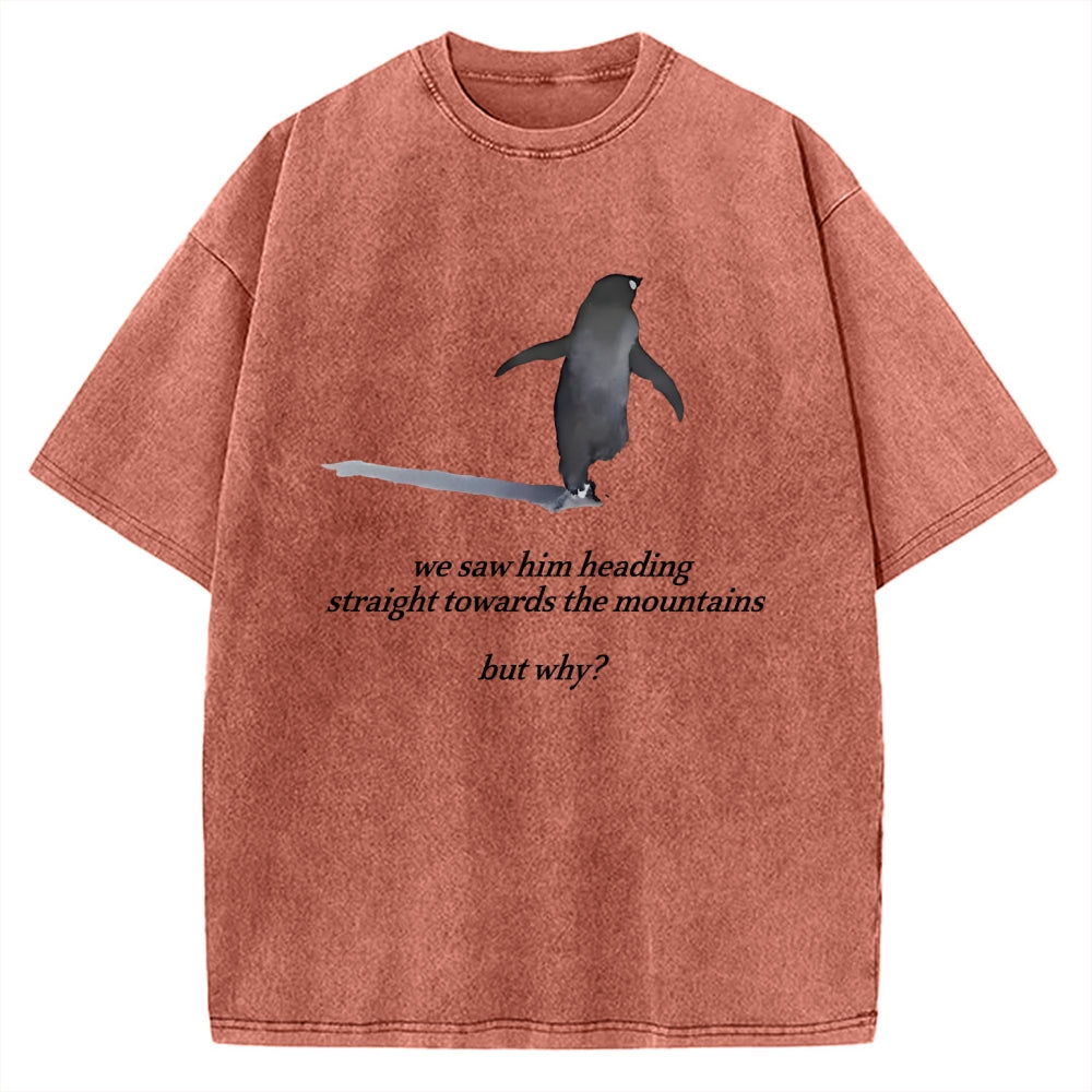 Unisex But Why Penguin Printed Washed Tee