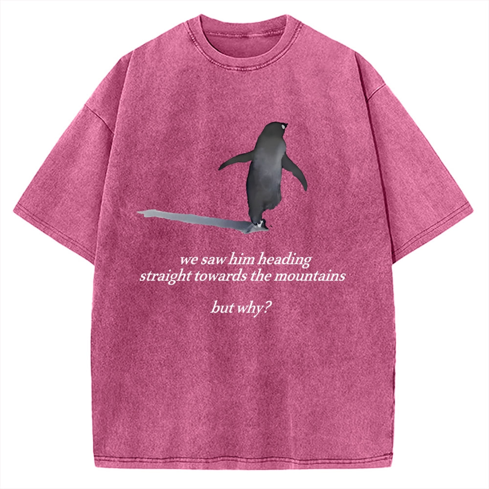 Unisex But Why Penguin Printed Washed Tee