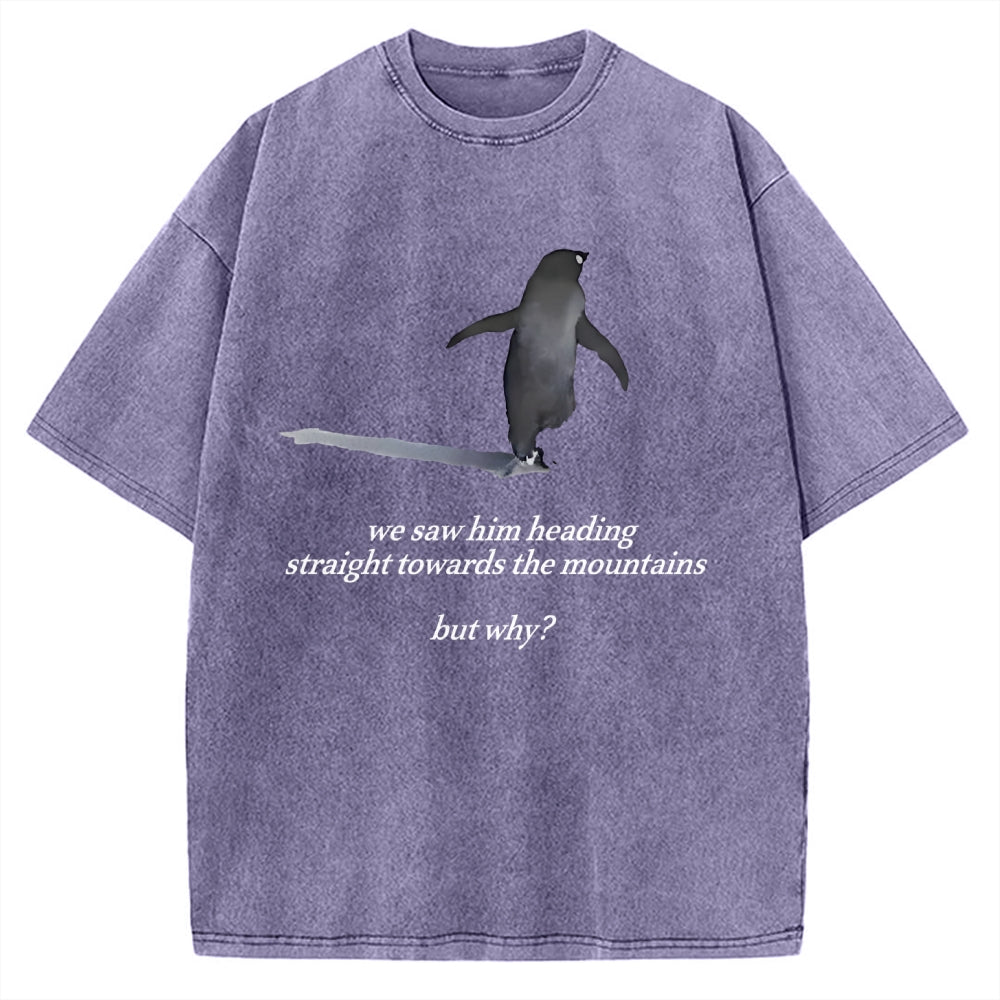 Unisex But Why Penguin Printed Washed Tee