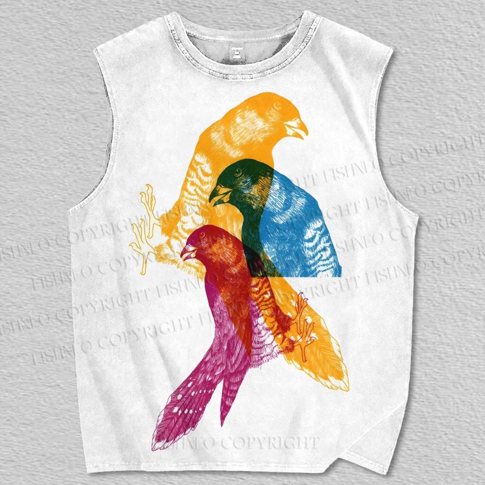 Unisex Birds Overlay Printed Tank Top