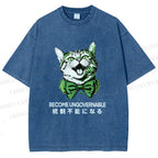 Unisex Become Ungovernable Four-Leaf Clover Cat Printed Washed Tee