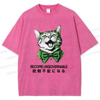 Unisex Become Ungovernable Four-Leaf Clover Cat Printed Washed Tee