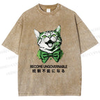 Unisex Become Ungovernable Four-Leaf Clover Cat Printed Washed Tee