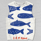Unisex Blue Art Fish Printed Tank Top