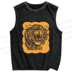 Unisex Tiger Printed Washed Tank Top