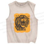 Unisex Tiger Printed Washed Tank Top