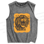 Unisex Tiger Printed Washed Tank Top