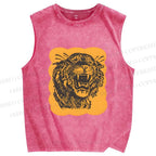 Unisex Tiger Printed Washed Tank Top
