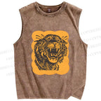 Unisex Tiger Printed Washed Tank Top