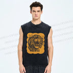 Unisex Tiger Printed Washed Tank Top