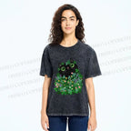 Unisex Black Cat On St. Patrick's Day Printed Washed Tee