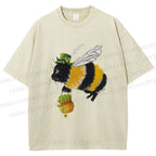 Unisex Lucky Buzz Cat Printed Washed Tee