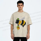 Unisex Lucky Buzz Cat Printed Washed Tee