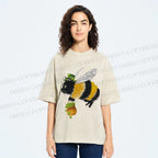 Unisex Lucky Buzz Cat Printed Washed Tee