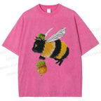 Unisex Lucky Buzz Cat Printed Washed Tee