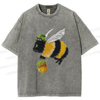 Unisex Lucky Buzz Cat Printed Washed Tee
