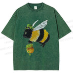 Unisex Lucky Buzz Cat Printed Washed Tee