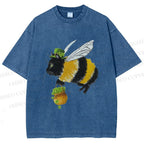 Unisex Lucky Buzz Cat Printed Washed Tee
