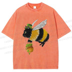 Unisex Lucky Buzz Cat Printed Washed Tee