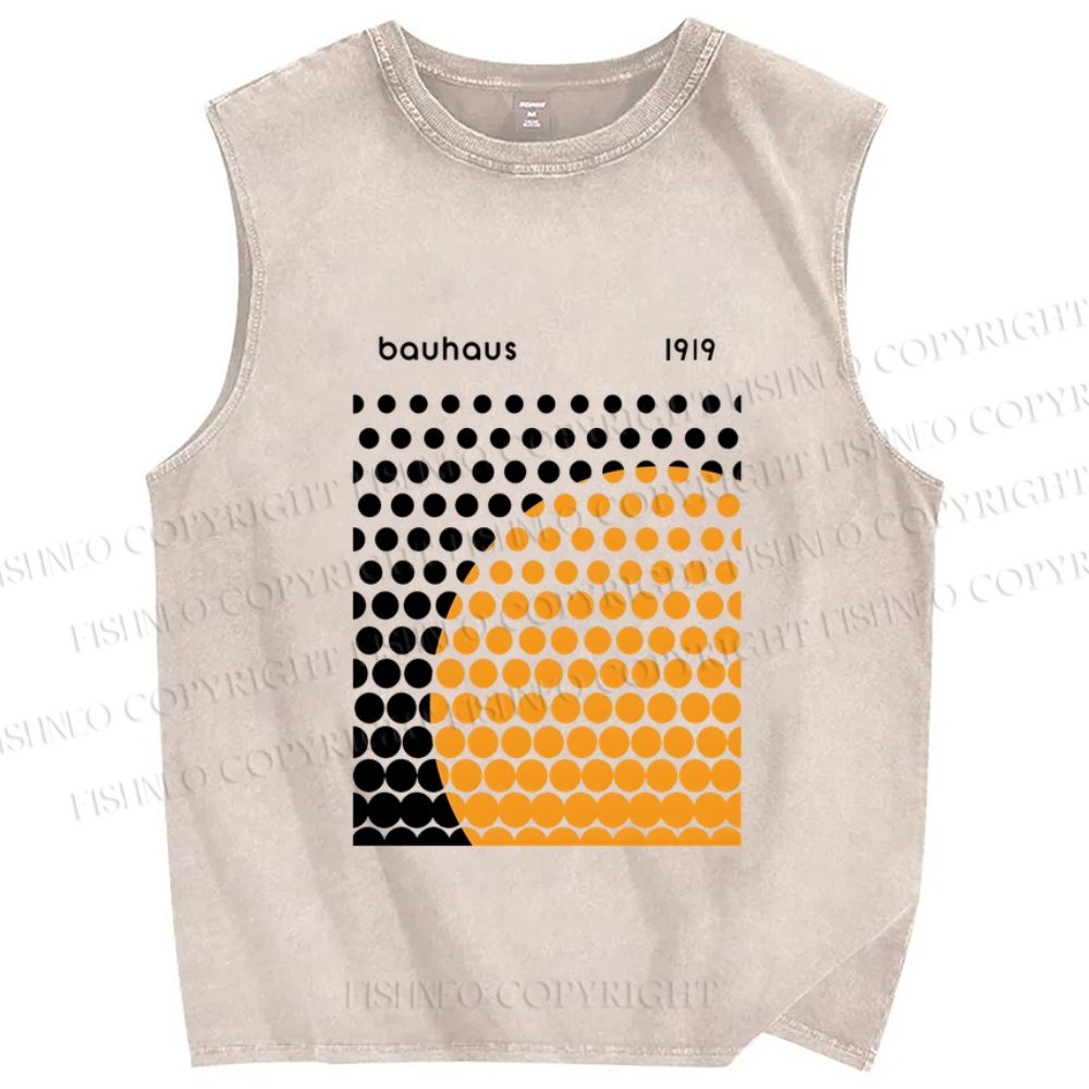 Unisex  Bauhaus Geometric Circles Printed Washed Tank Top