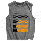 Unisex  Bauhaus Geometric Circles Printed Washed Tank Top